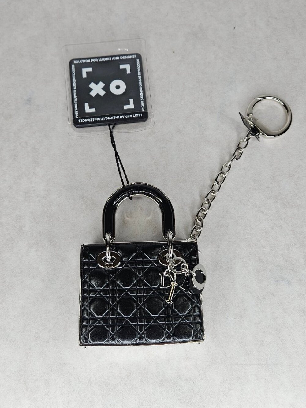 Christian Dior Black Quilted Tote Bag Purse Makeup Keychain Charm